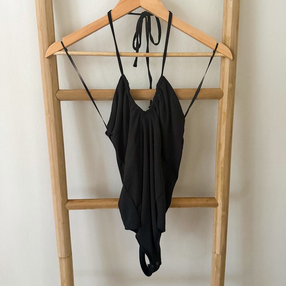 Abercrombie & Fitch Soft A&F Black Plunge Ruched Halter Bodysuit Size Small